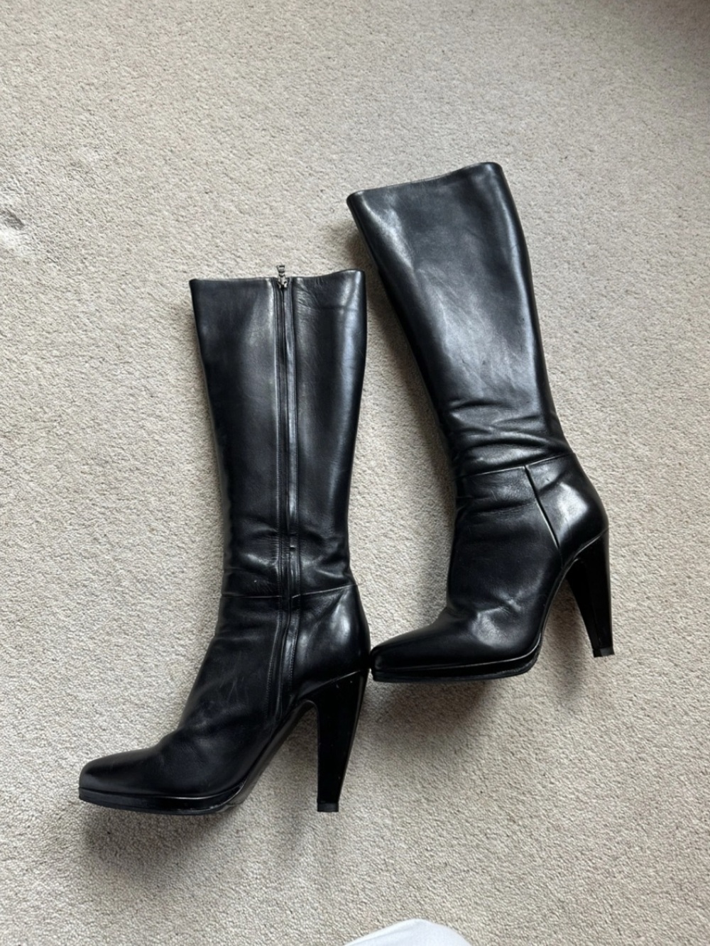 Prada Black Leather Knee-High Heeled Boots - Picture 2 of 4